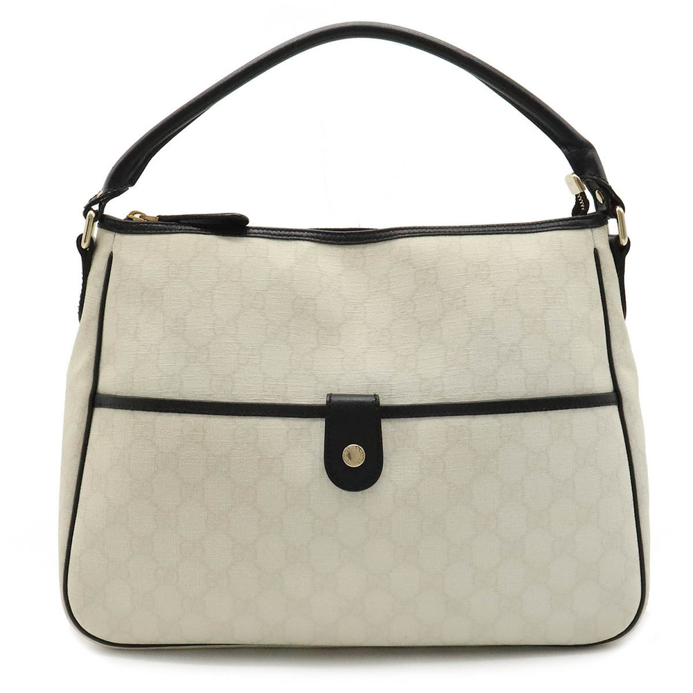 Gucci GG Supreme Shoulder Bag Hobo Leather Ivory White Black